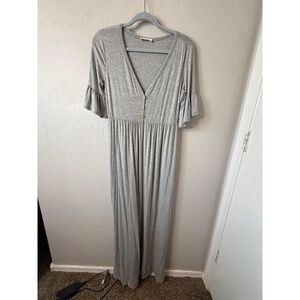 Beeson River Dress Womens‎ M Gray Maxi Button Front VNeck High Waist Boho Chic
